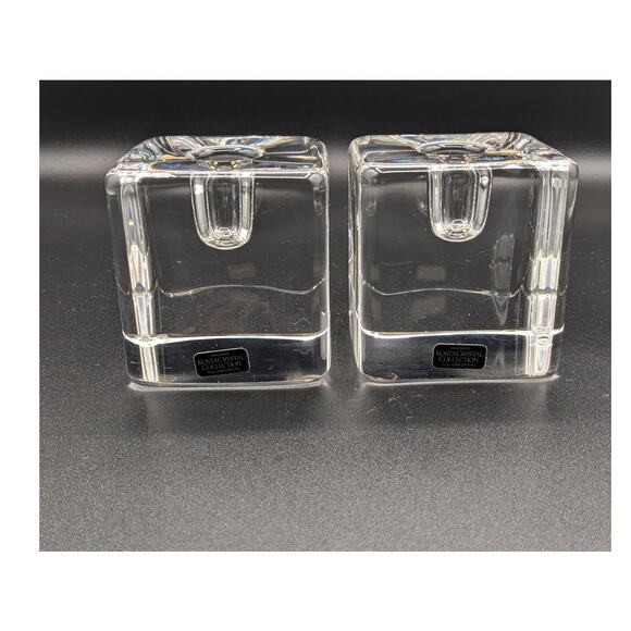 Vintage Kosta Boda Block Crystal Candle Holder Set of 2. Signed Warff - Picture 1 of 7